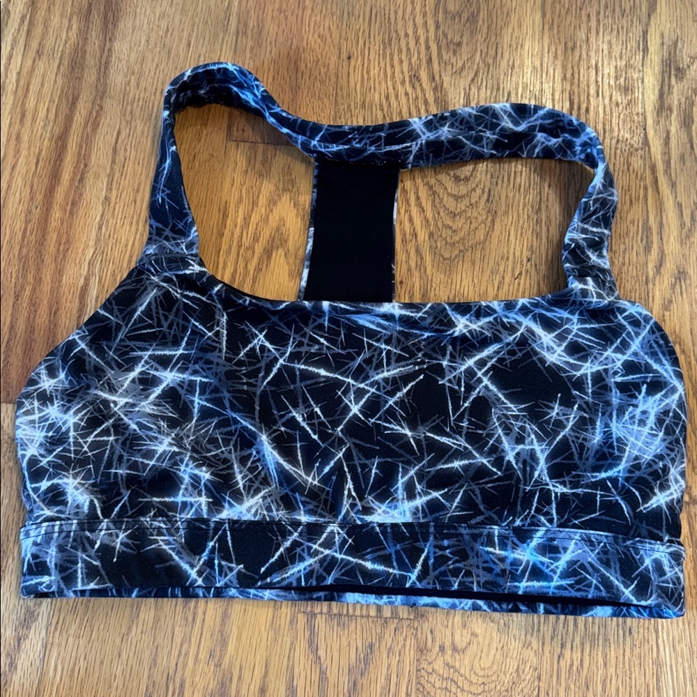 Black and Blue Patterned Sports Bra, size small